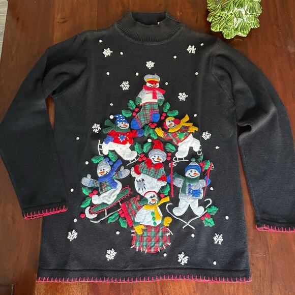 B.P. Design L Cowl Neck Long Sleeve Ugly Christmas Holiday Knit Beaded Sweater L - Picture 1 of 6